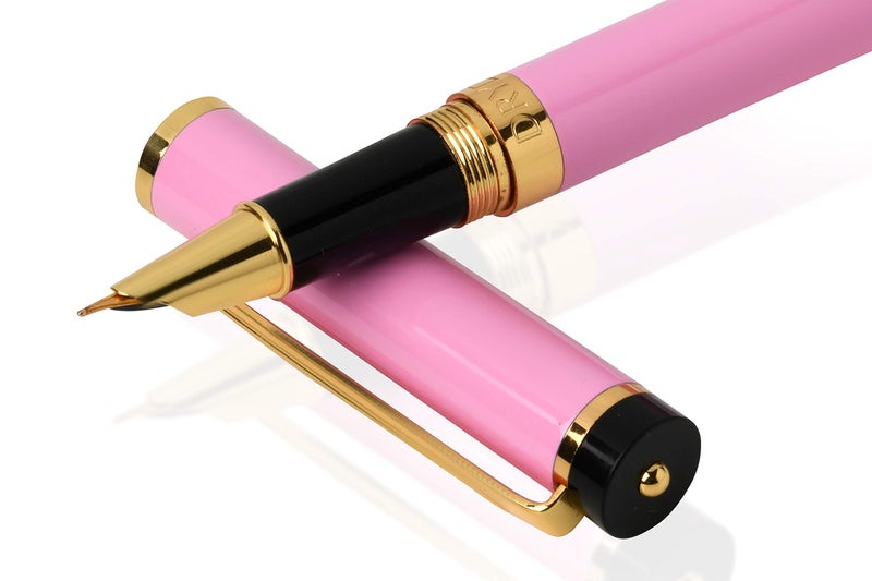 Dryden Designs Fountain Pen - Medium and Fine Nibs | Includes 24 Ink Cartridges and Ink Refill Converter | Consistent Writing, Smooth Flow - Luscious Pink - Image 4